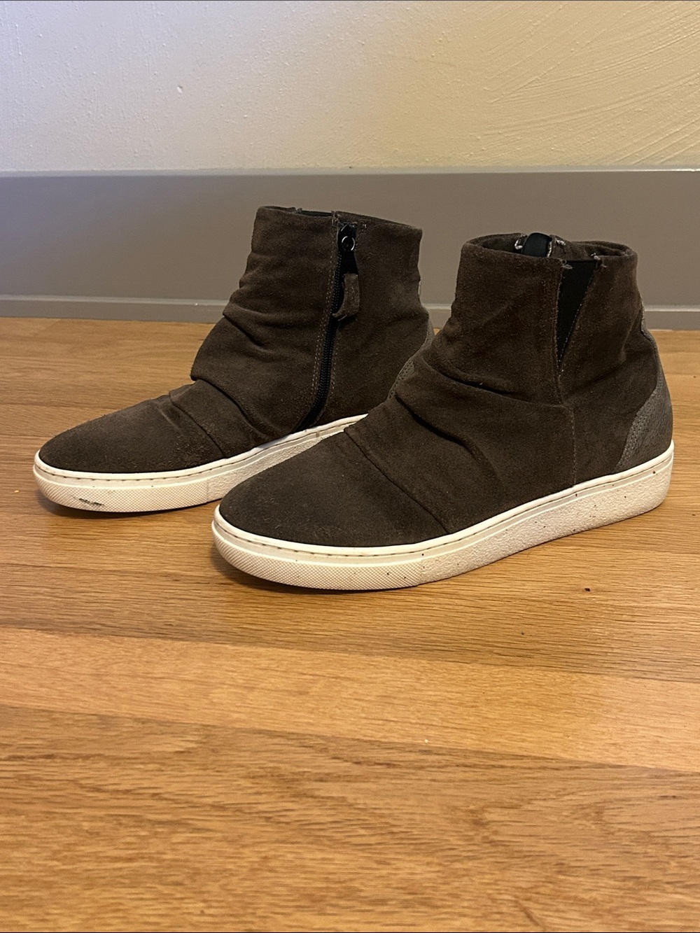 Miz Mooz Brown Suede Slip-On Ankle Booties with White Sole - Lionel - Picture 2 of 7